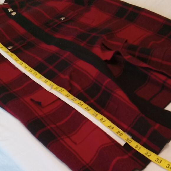 Anne Klein Women's XL Buffalo Check Zip up Red Black Sweater jacket. Vintage - Picture 8 of 9